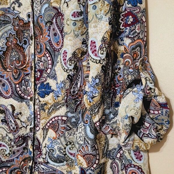 ROZ&ALI Paisley Print Shirt Womens Plus 2X Roll Tab Sleeves Careerwear- Western - Picture 9 of 14